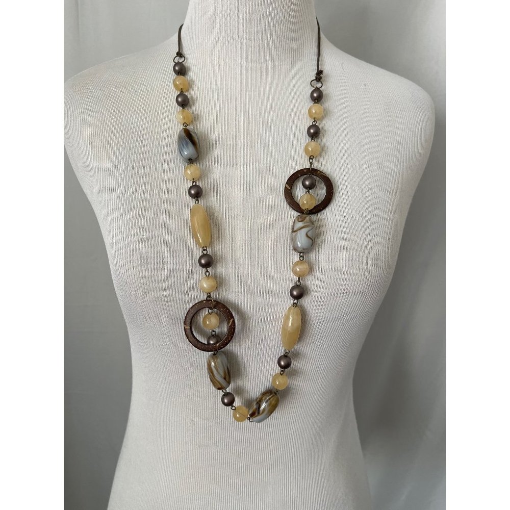 Vintage Long Glass Long Bead Round Accented Necklace